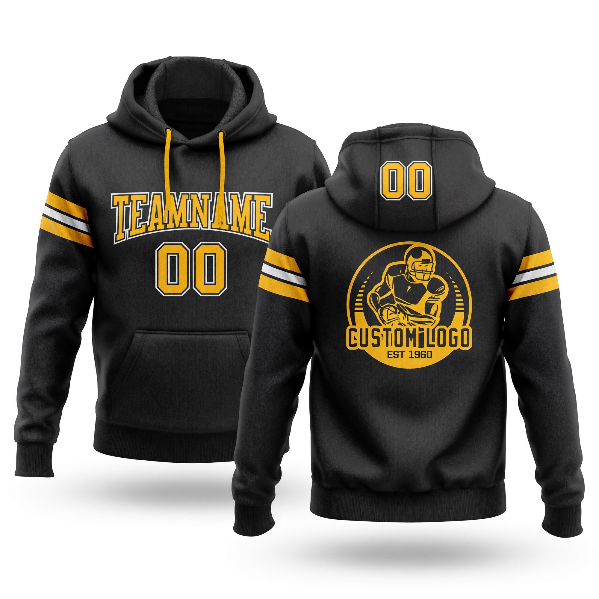 Custom Stitched Black Gold-White Football Pullover Sweatshirt Hoodie