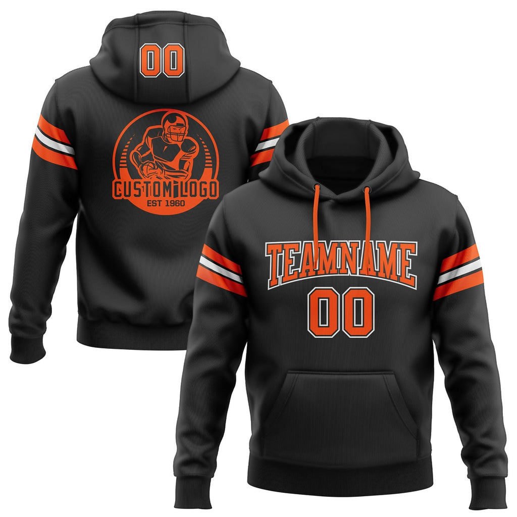 Custom Stitched Black Orange-White Football Pullover Sweatshirt Hoodie photo 1