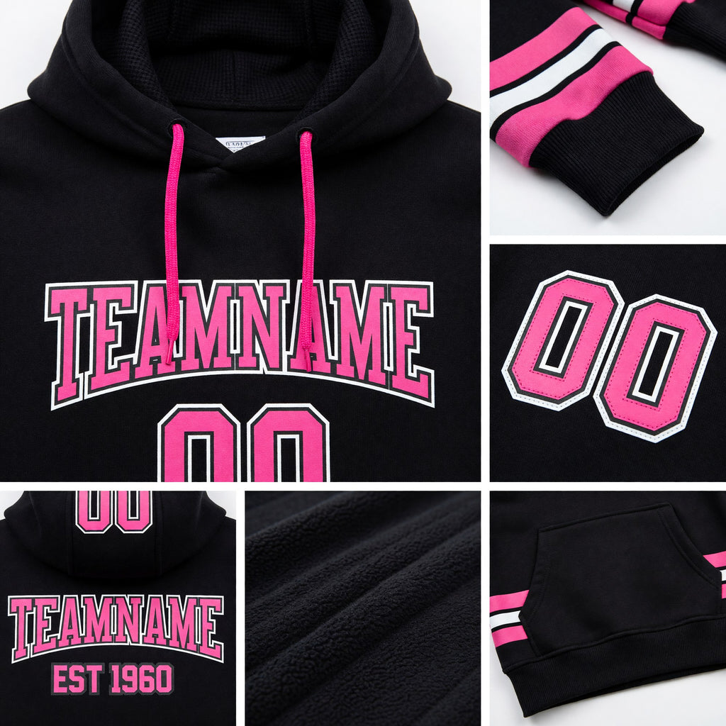 Custom Stitched Black Pink-White Football Pullover Sweatshirt Hoodie detail
