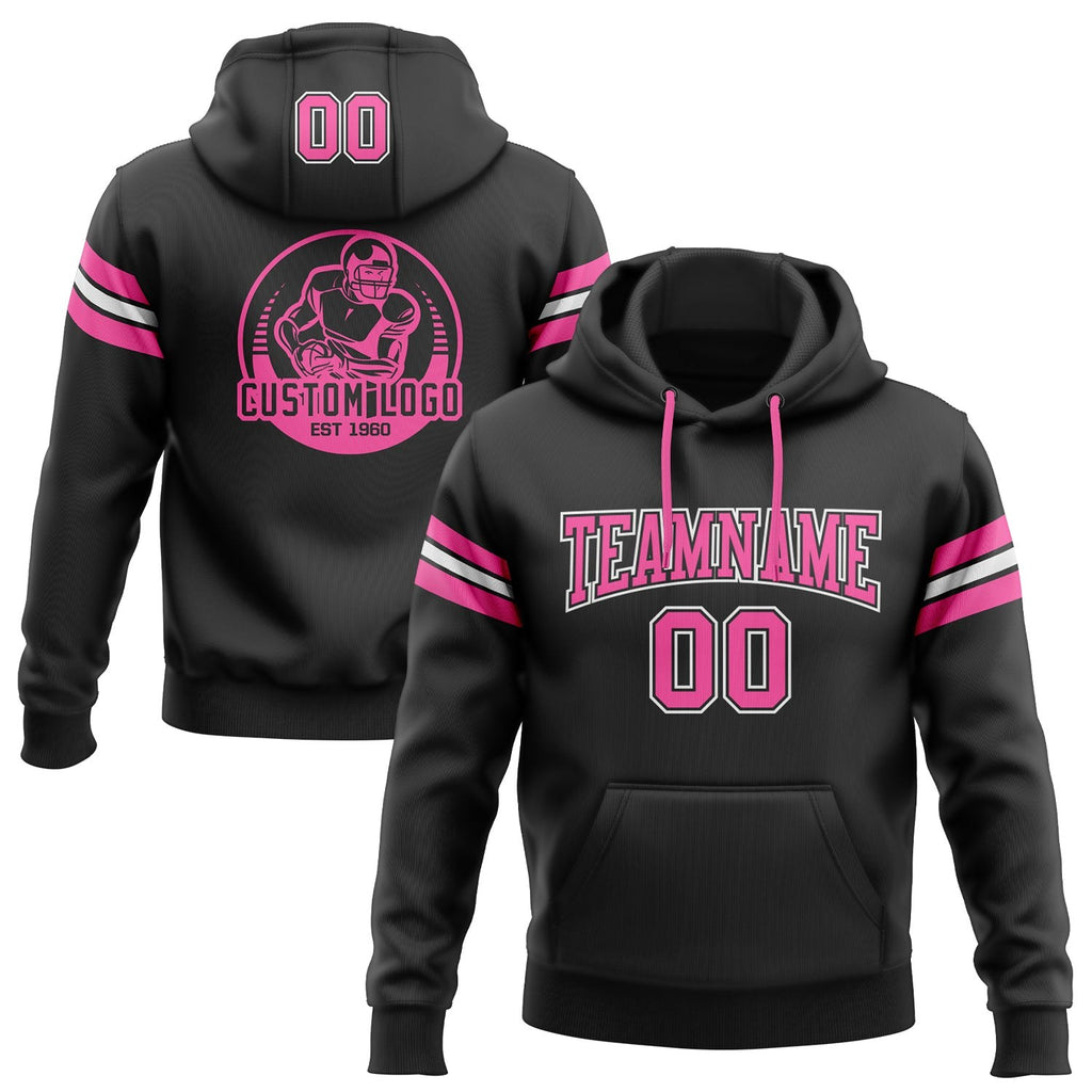 Custom Stitched Black Pink-White Football Pullover Sweatshirt Hoodie photo 1