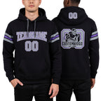 Custom Stitched Black Gray-Purple Football Pullover Sweatshirt Hoodie worn front and back