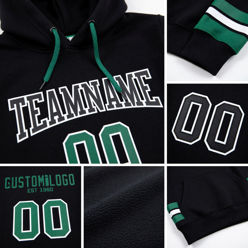 Custom Stitched Black Kelly Green-White Football Pullover Sweatshirt Hoodie detail