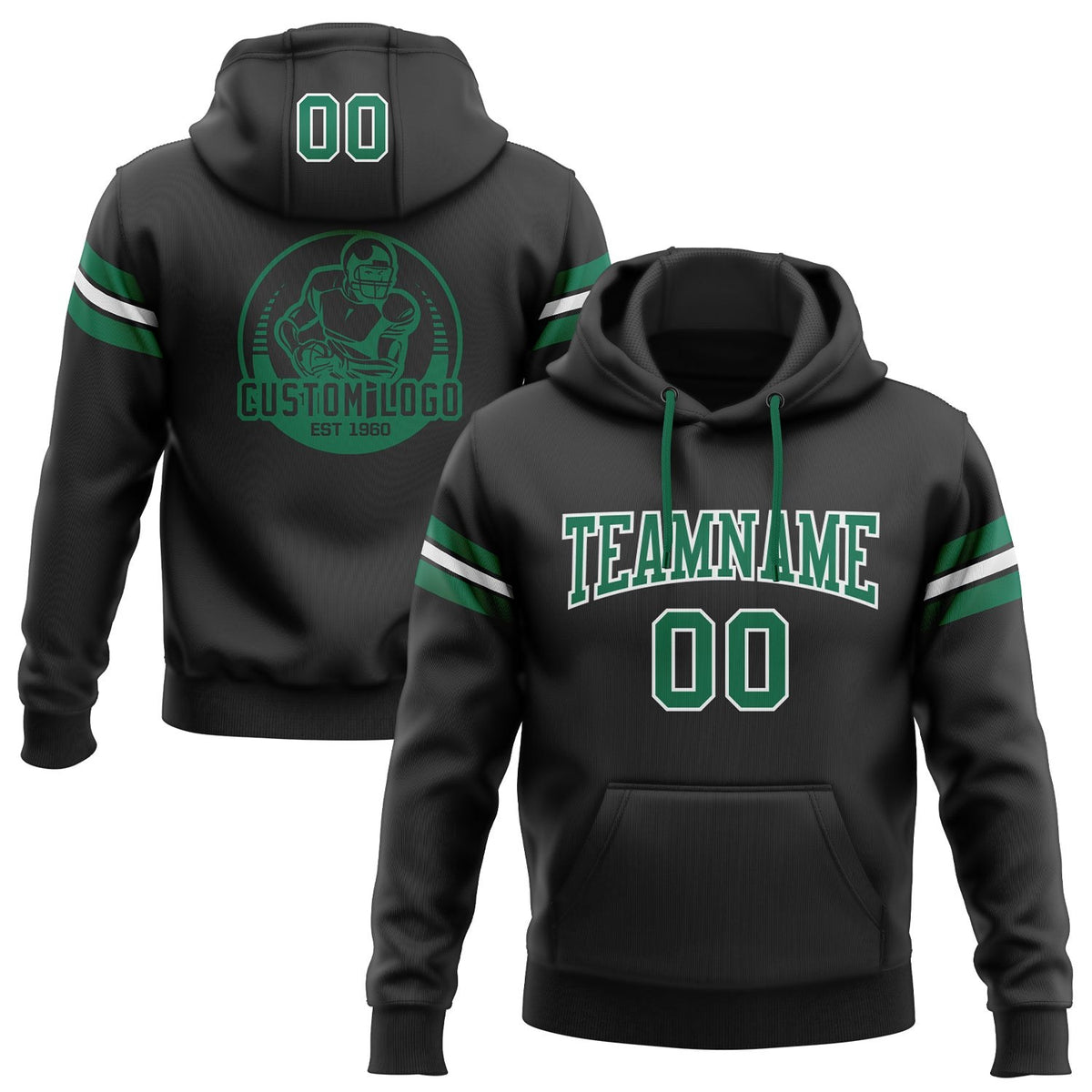 Custom Stitched Black Kelly Green-White Football Pullover Sweatshirt Hoodie photo 1