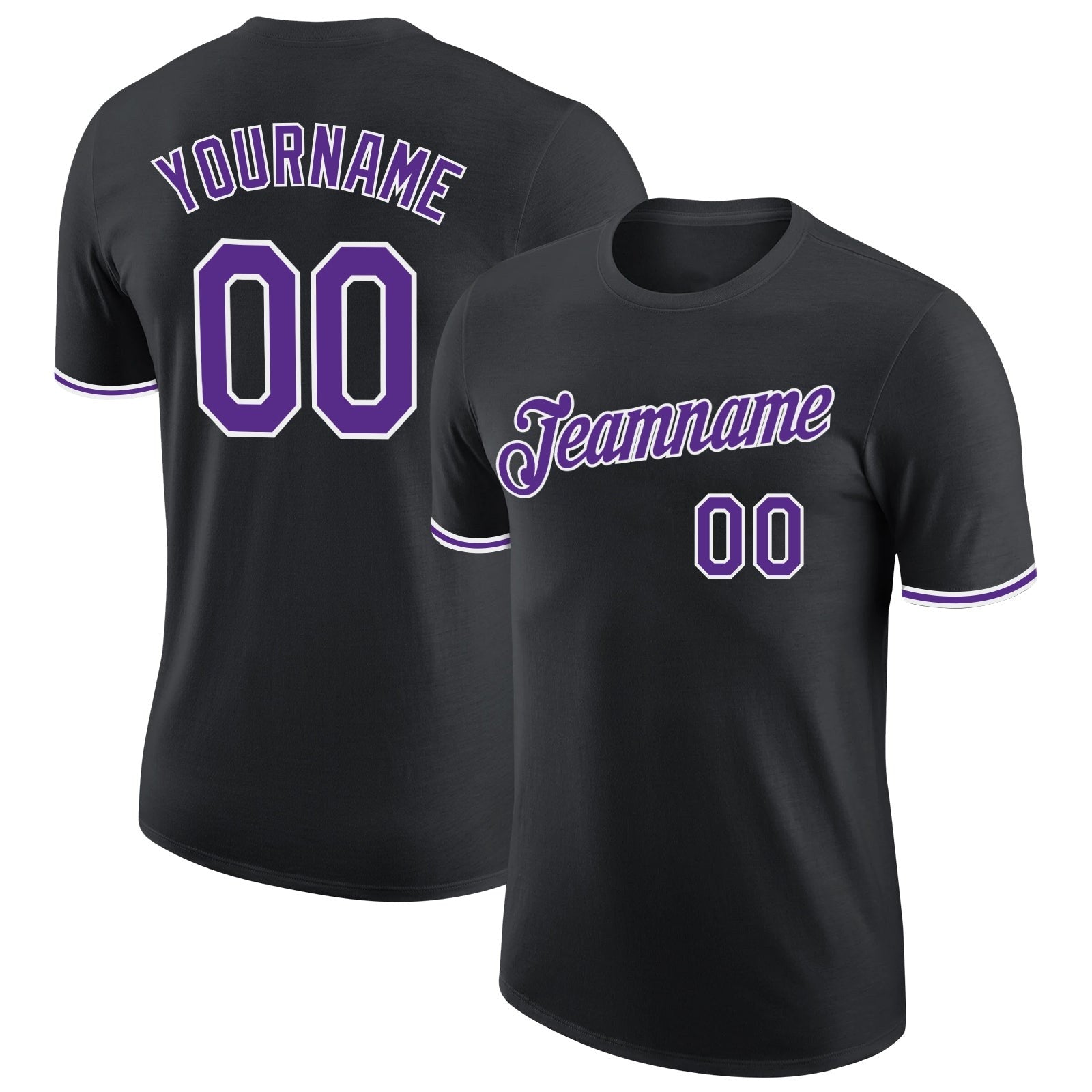 Custom Black Purple-White Performance T-Shirt photo 1