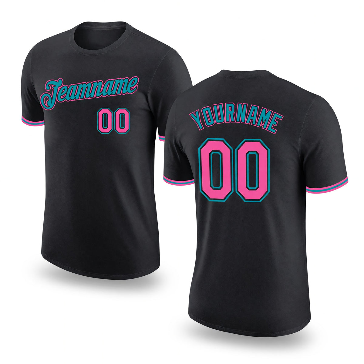 Custom Black Pink-Teal Performance T-Shirt