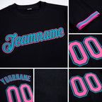 Custom Black Pink-Teal Performance T-Shirt detail