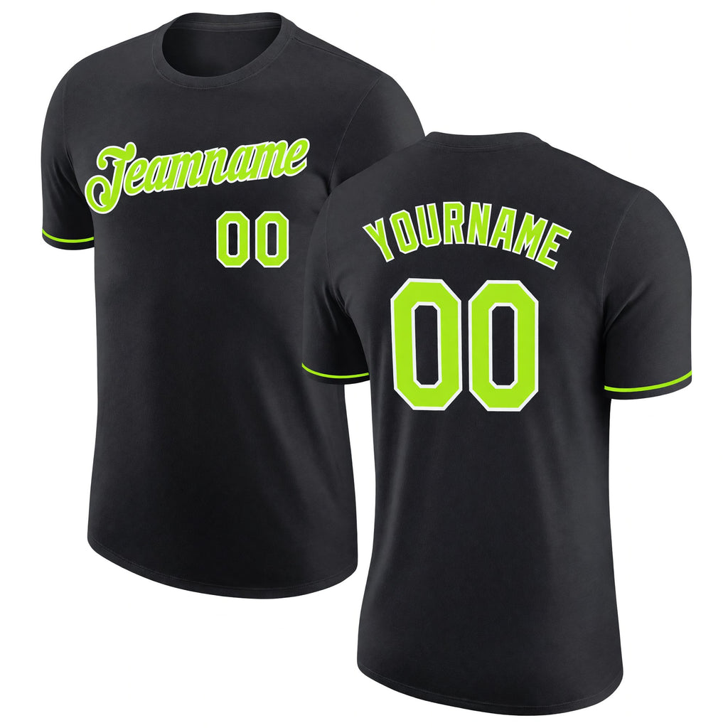 Custom Black Neon Green-White Performance T-Shirt