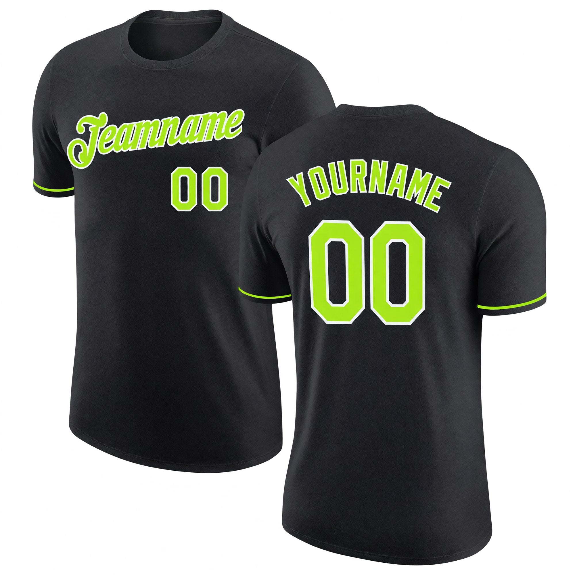 Custom Black Neon Green-White Performance T-Shirt