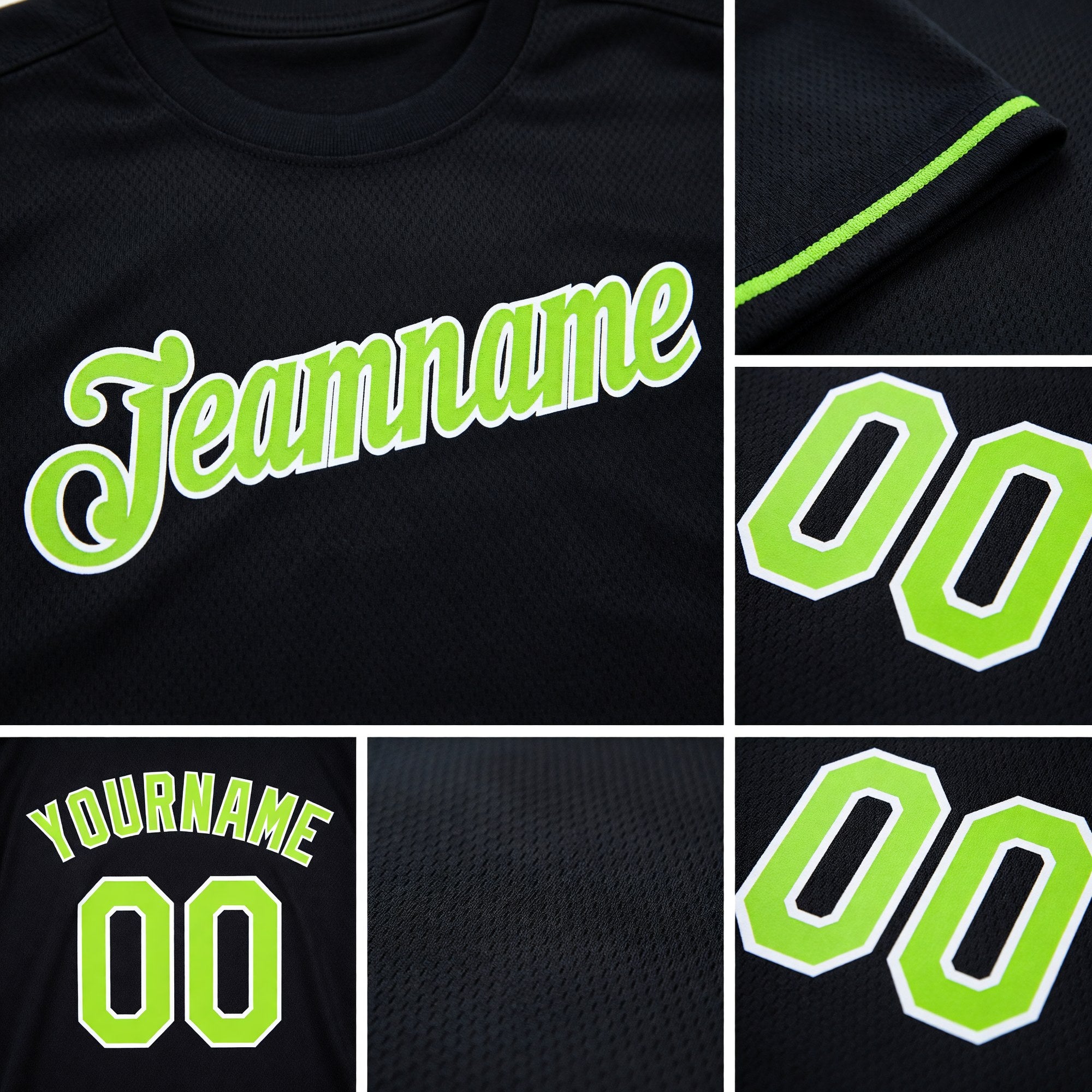 Custom Black Neon Green-White Performance T-Shirt detail