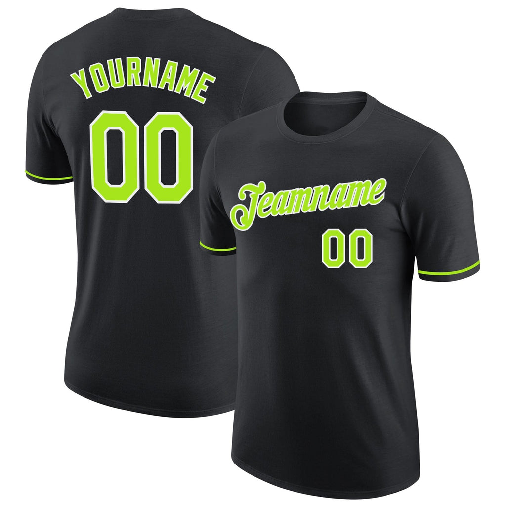 Custom Black Neon Green-White Performance T-Shirt photo 1