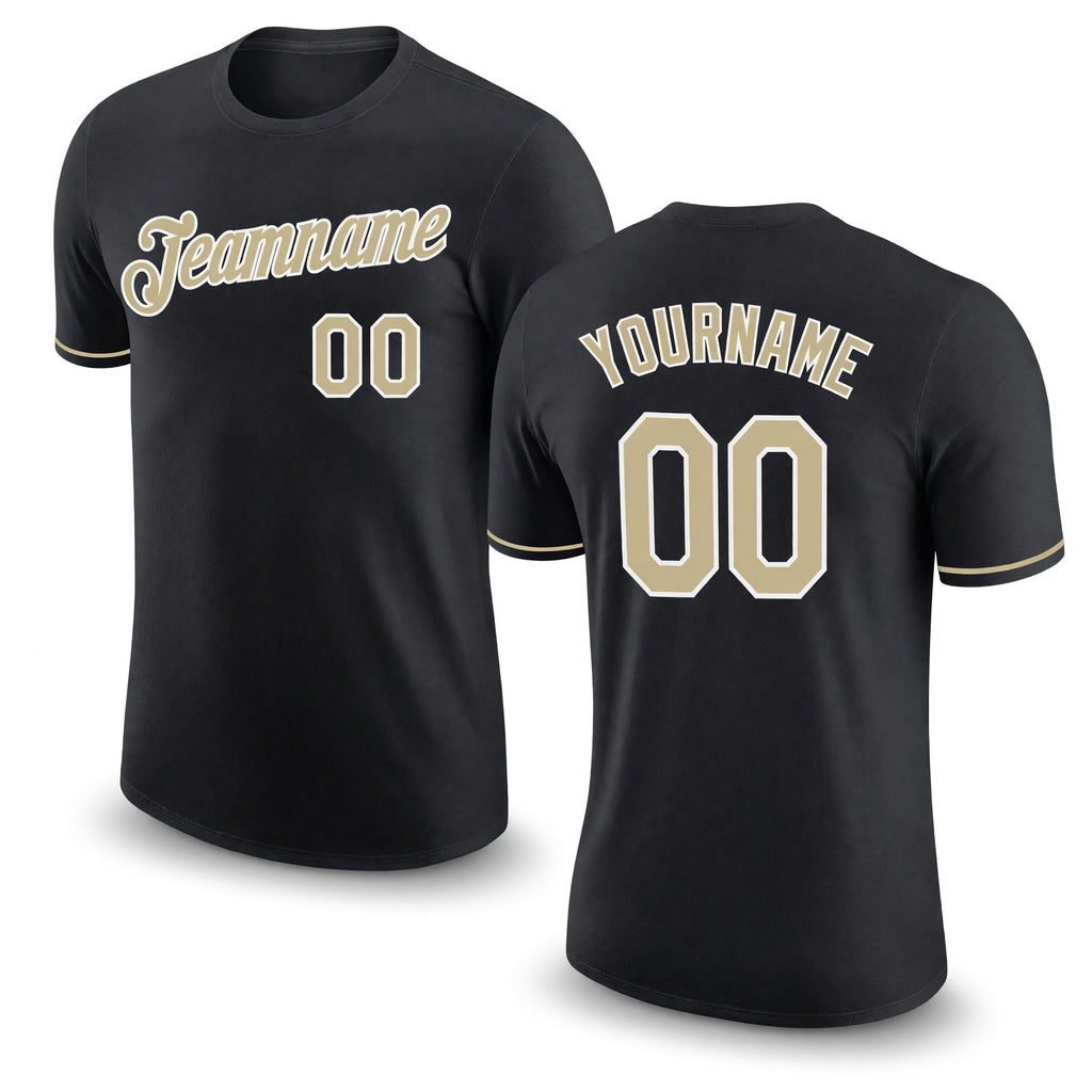Custom Black Vegas Gold-White Performance T-Shirt