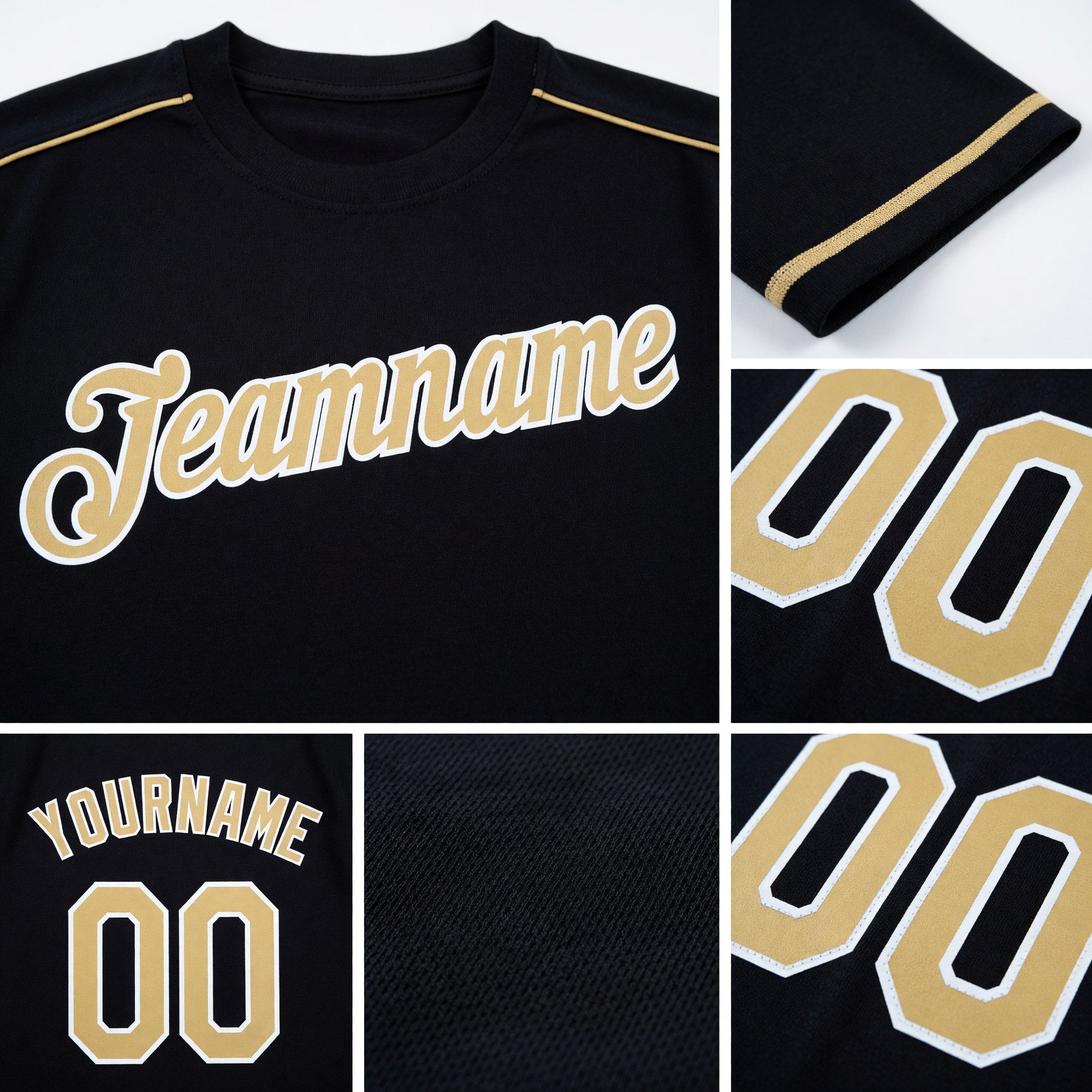 Custom Black Vegas Gold-White Performance T-Shirt detail