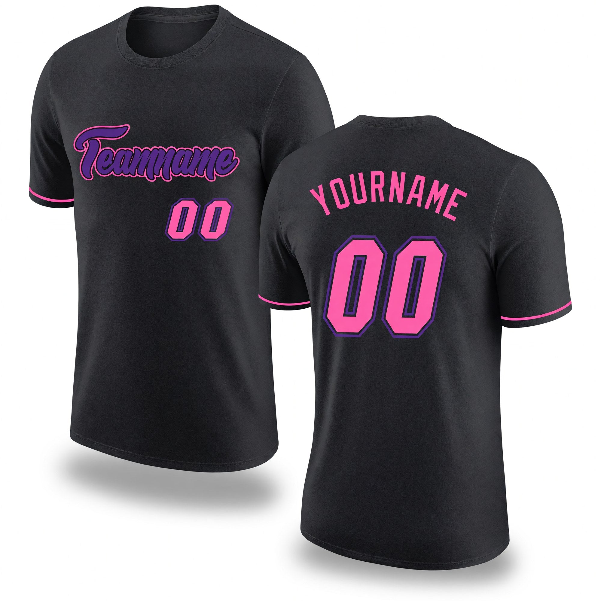 Custom Black Pink-Purple Performance T-Shirt