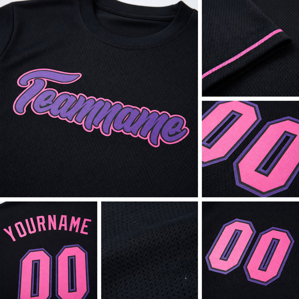 Custom Black Pink-Purple Performance T-Shirt detail