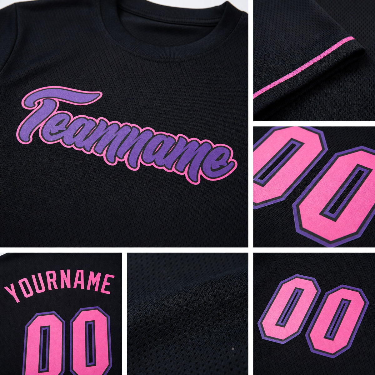 Custom Black Pink-Purple Performance T-Shirt detail