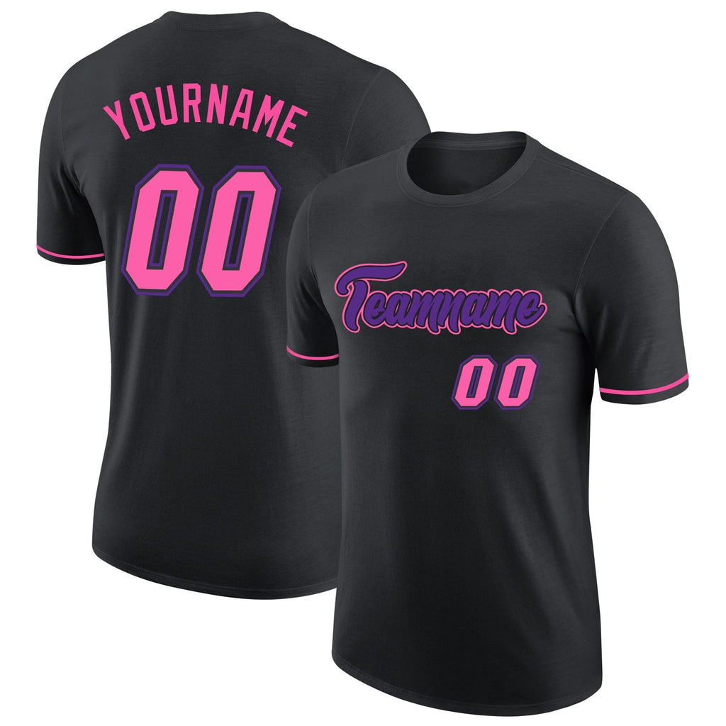 Custom Black Pink-Purple Performance T-Shirt photo 1