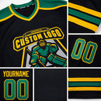 Custom Black Kelly Green-Gold Hockey Jersey detail