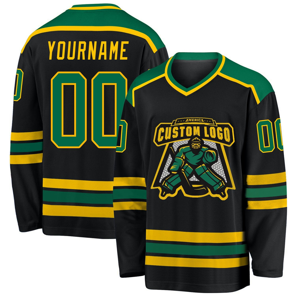 Custom Black Kelly Green-Gold Hockey Jersey photo 1