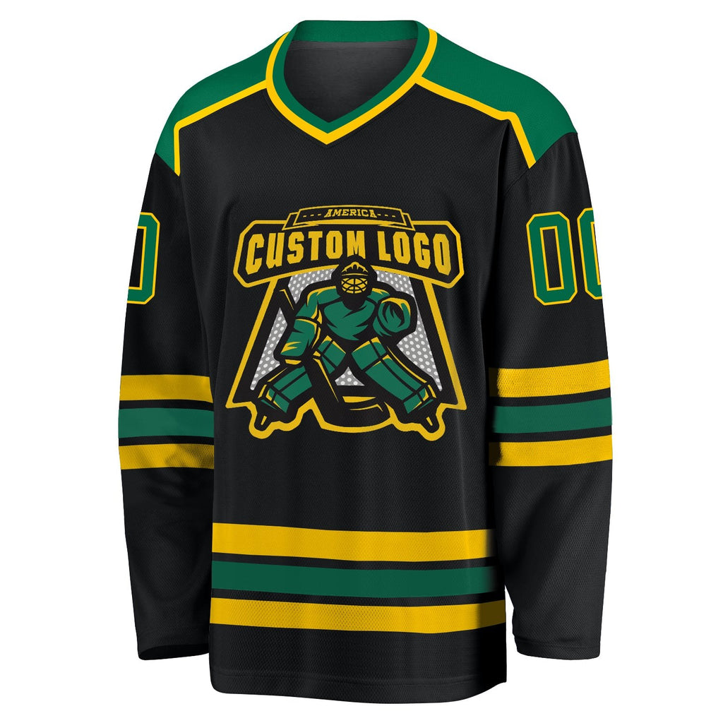 Custom Black Kelly Green-Gold Hockey Jersey photo 2