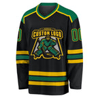Custom Black Kelly Green-Gold Hockey Jersey photo 2