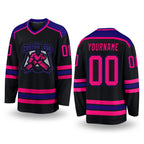 Custom Black Hot Pink-Dark Purple Hockey Jersey