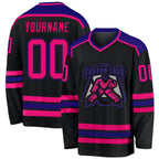 Custom Black Hot Pink-Dark Purple Hockey Jersey photo 1