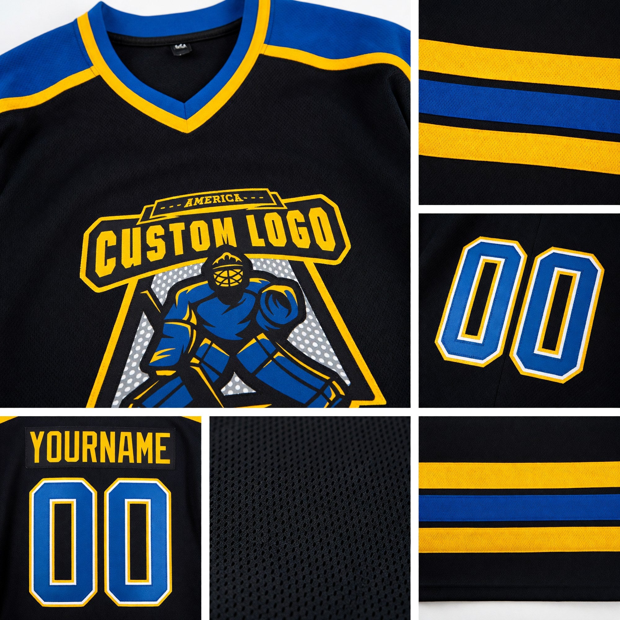 Custom Black Royal-Gold Hockey Jersey detail