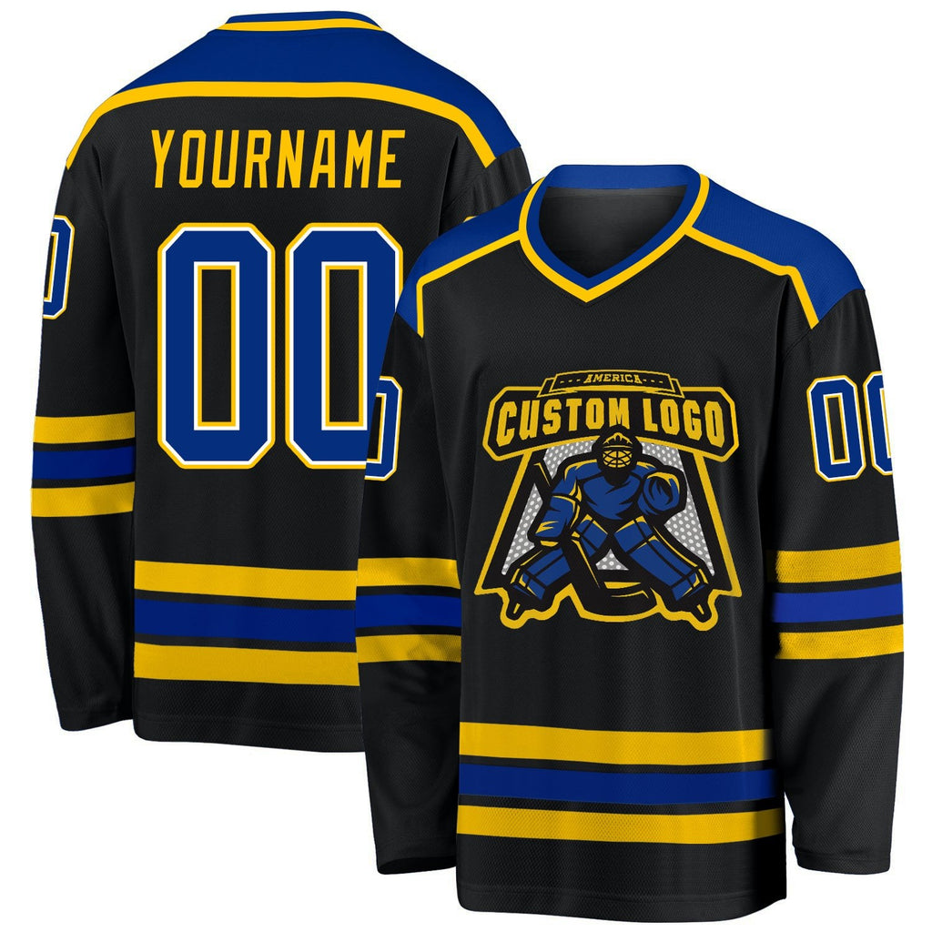 Custom Black Royal-Gold Hockey Jersey photo 1