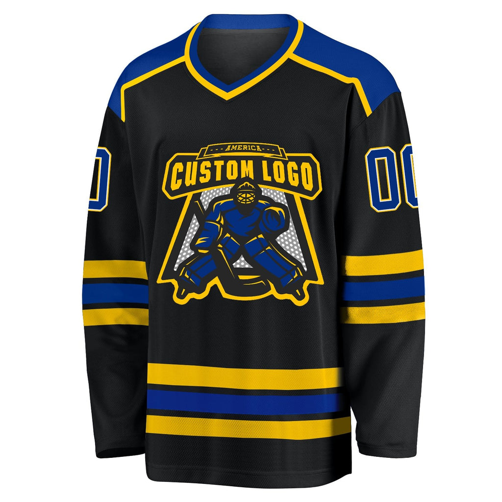 Custom Black Royal-Gold Hockey Jersey photo 2