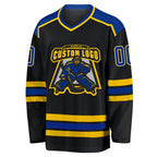 Custom Black Royal-Gold Hockey Jersey photo 2
