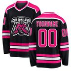 Custom Black Hot Pink-White Hockey Jersey