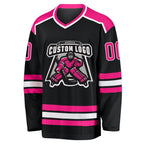 Custom Black Hot Pink-White Hockey Jersey photo 2