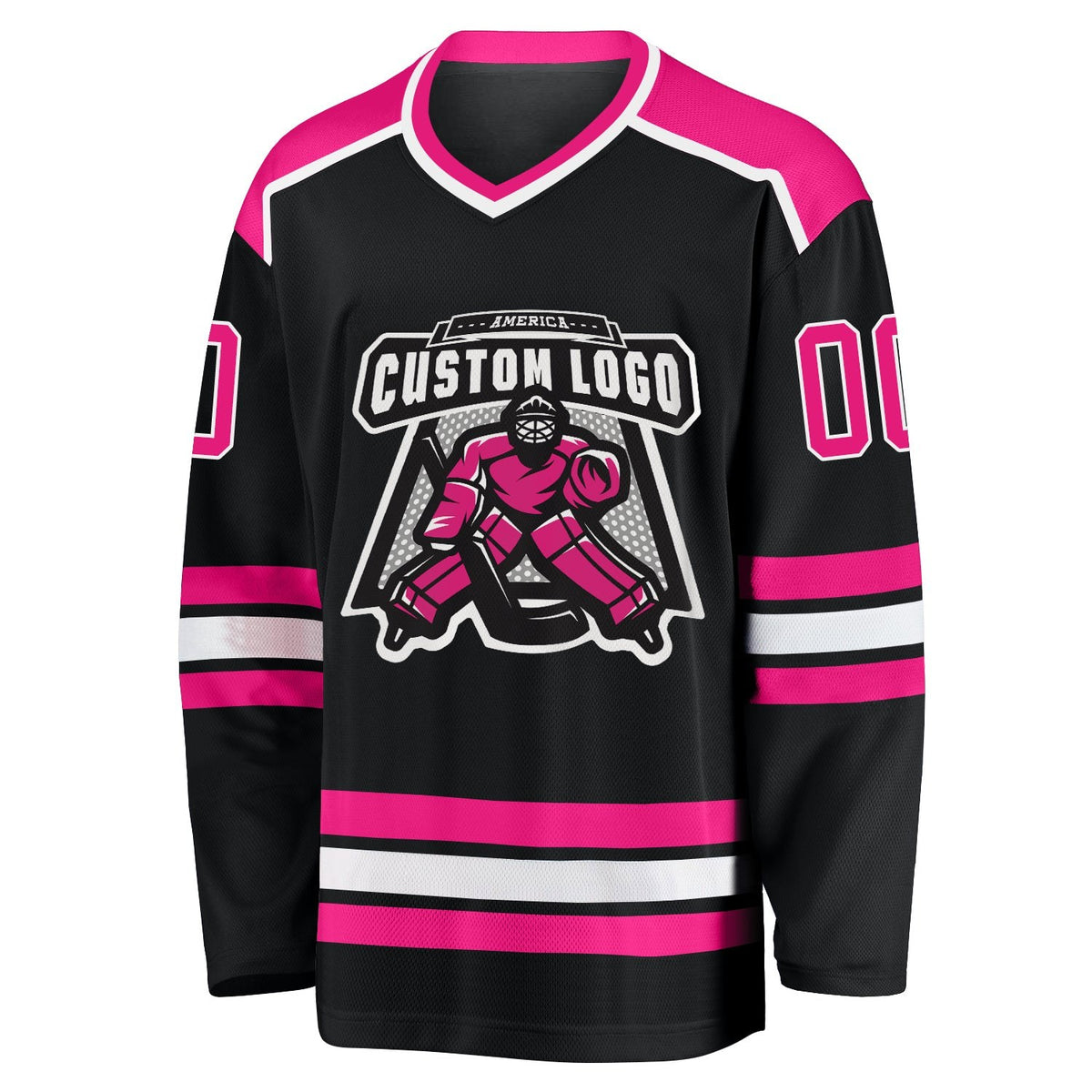 Custom Black Hot Pink-White Hockey Jersey photo 2