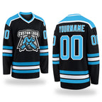 Custom Black Sky Blue-White Hockey Jersey
