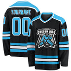 Custom Black Sky Blue-White Hockey Jersey photo 1