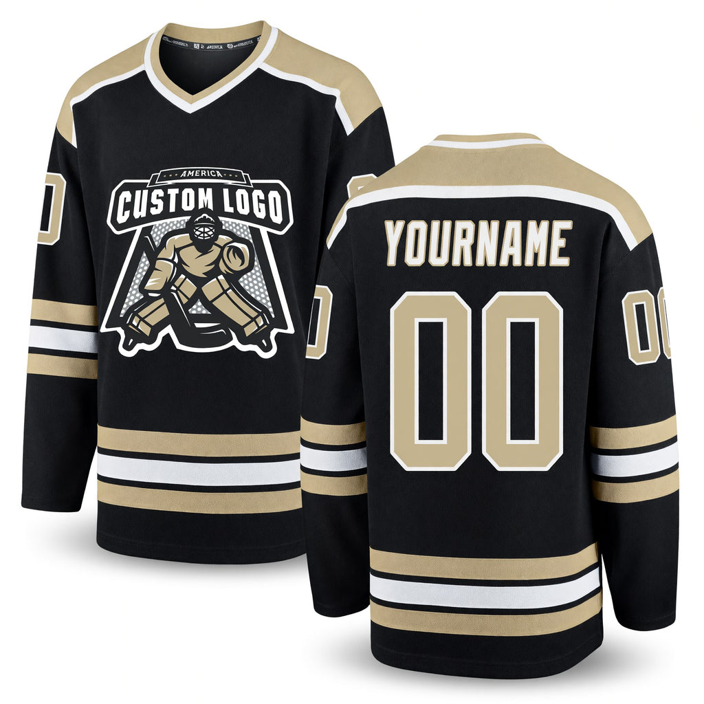 Custom Black Vegas Gold-White Hockey Jersey