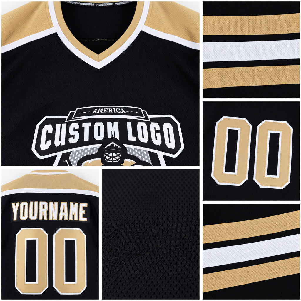 Custom Black Vegas Gold-White Hockey Jersey detail