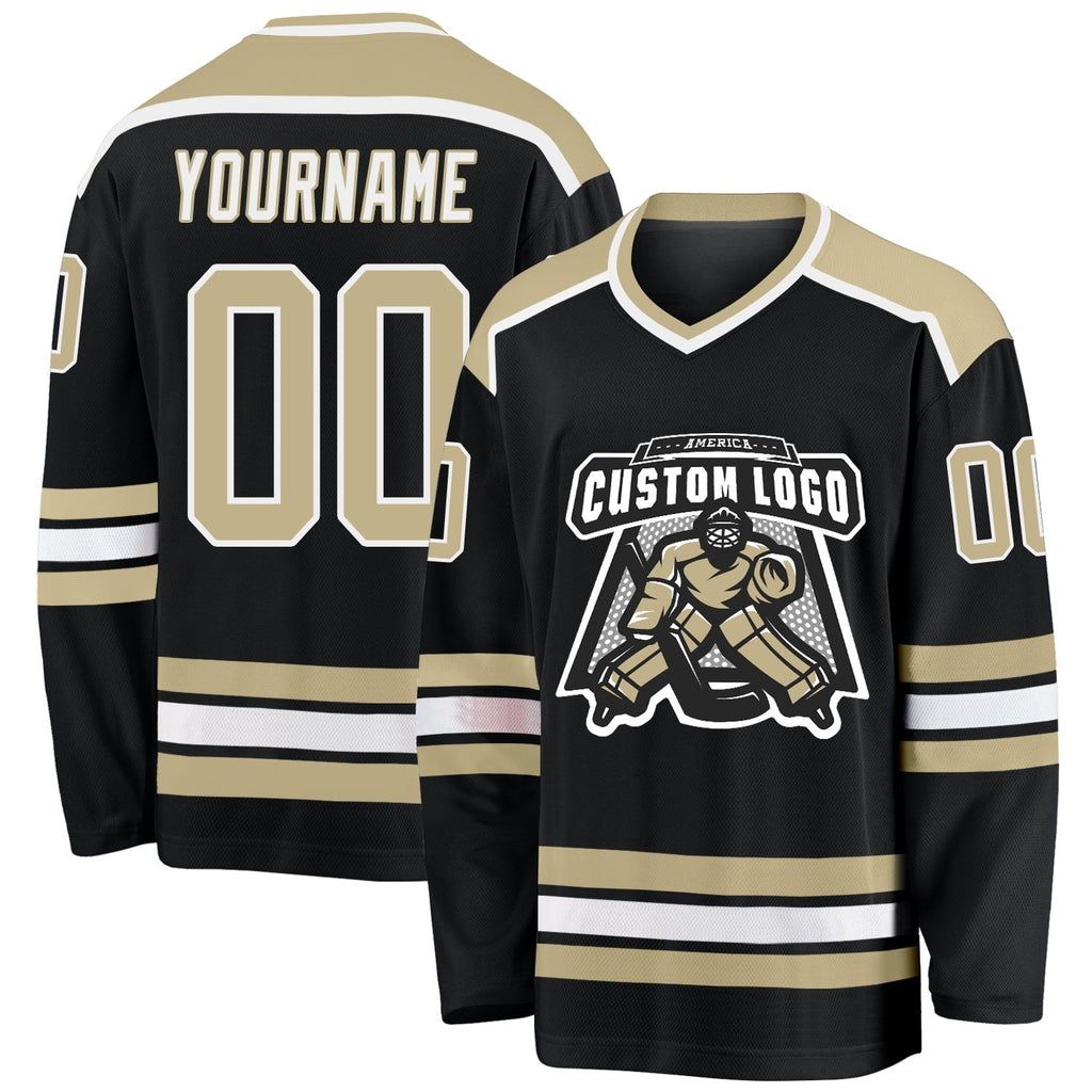 Custom Black Vegas Gold-White Hockey Jersey photo 1