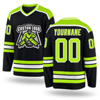 Custom Black Neon Green-White Hockey Jersey