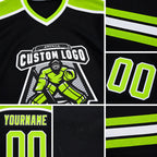 Custom Black Neon Green-White Hockey Jersey detail