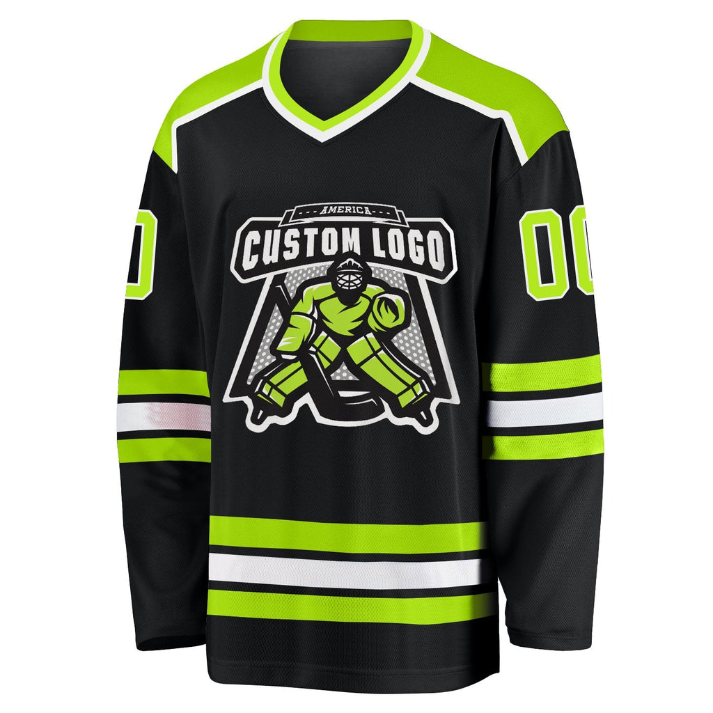 Custom Black Neon Green-White Hockey Jersey photo 2