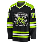 Custom Black Neon Green-White Hockey Jersey photo 2