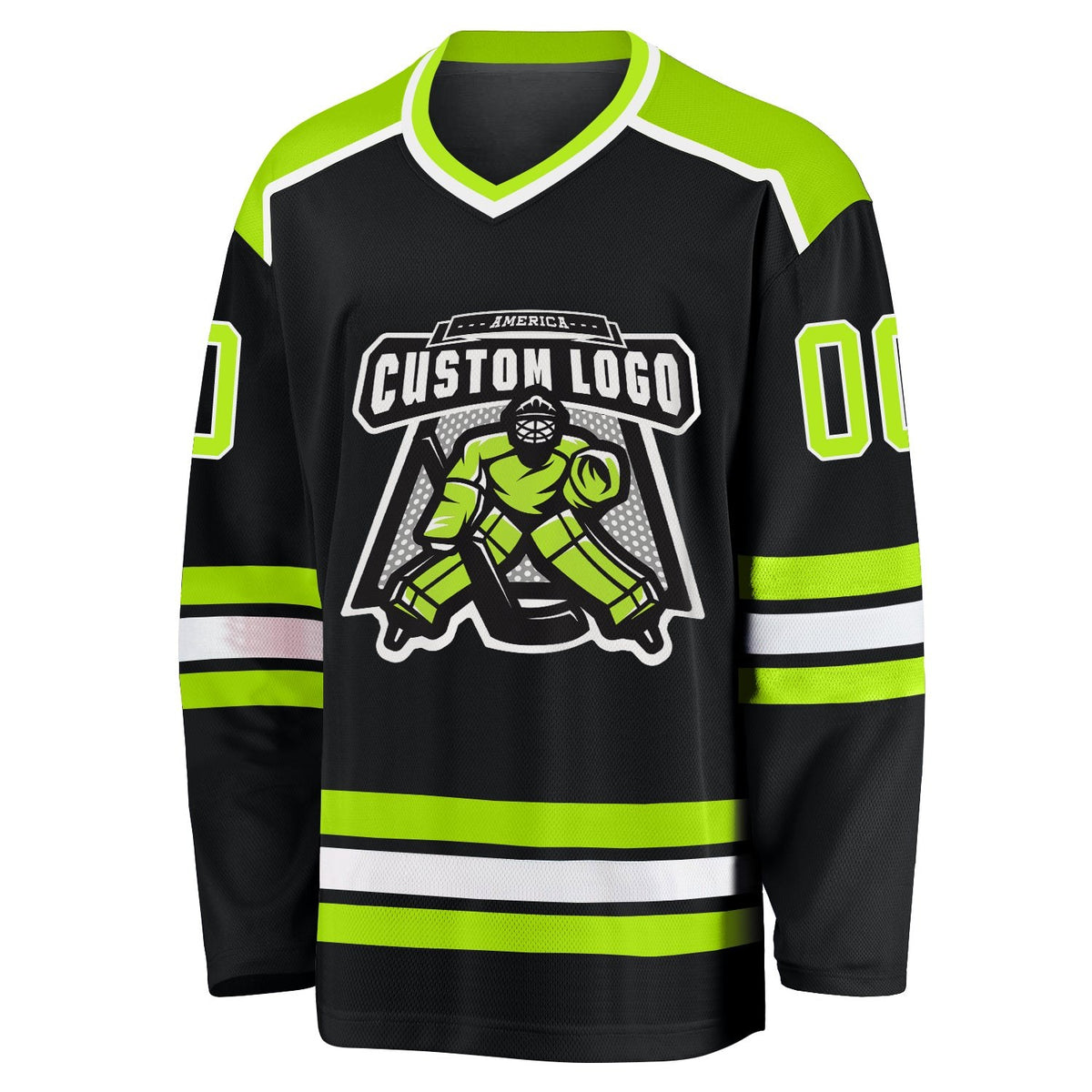Custom Black Neon Green-White Hockey Jersey photo 2