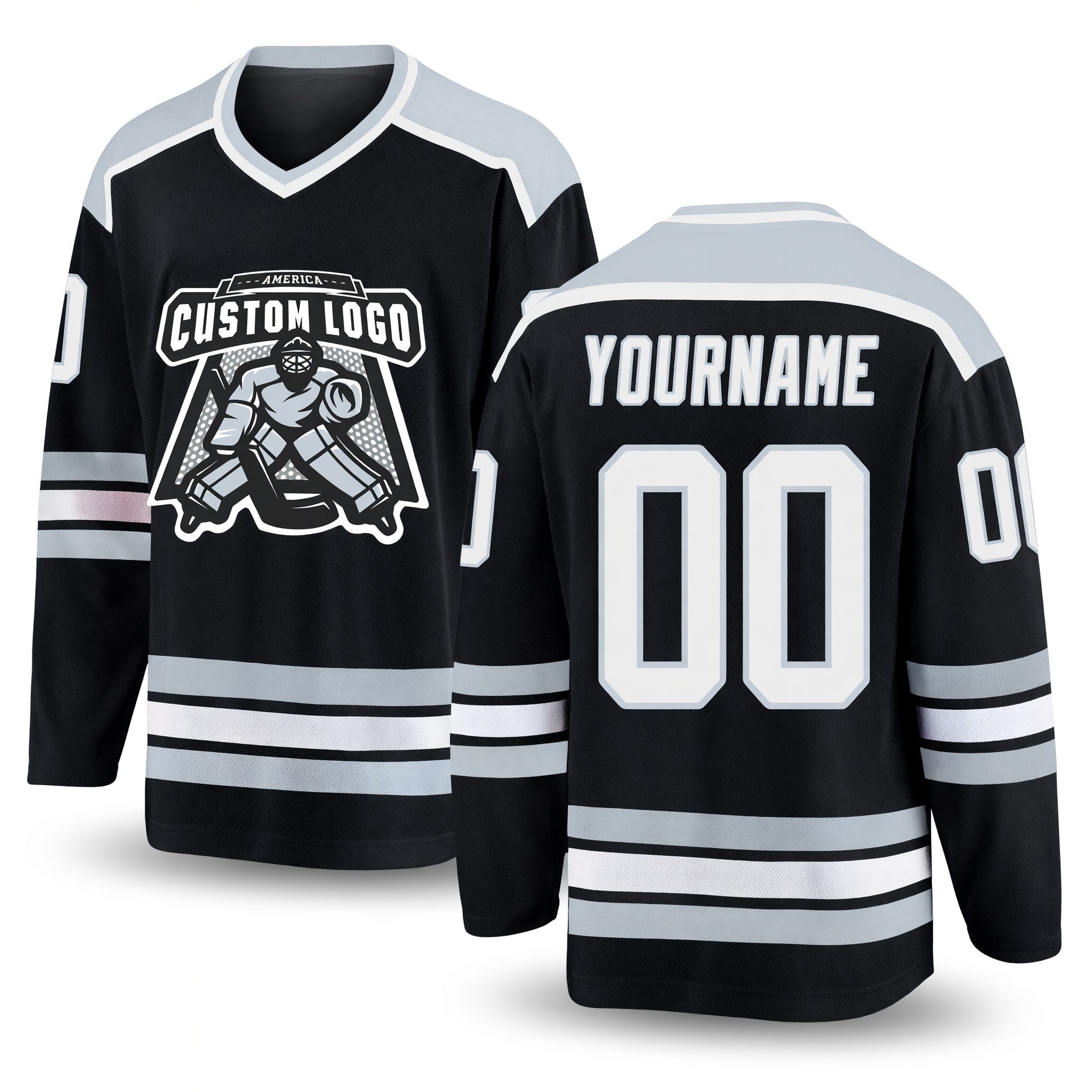 Custom Black White-Silver Hockey Jersey