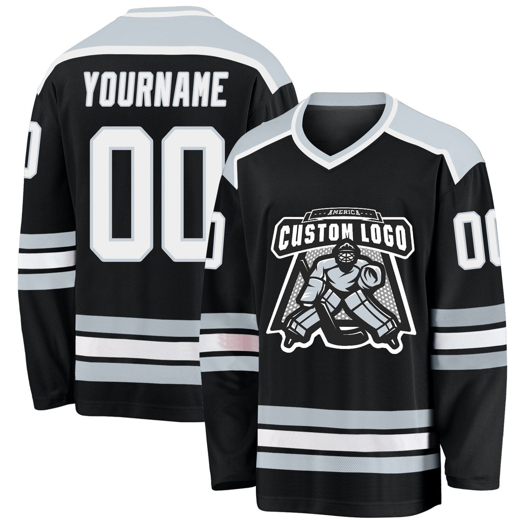 Custom Black White-Silver Hockey Jersey photo 1