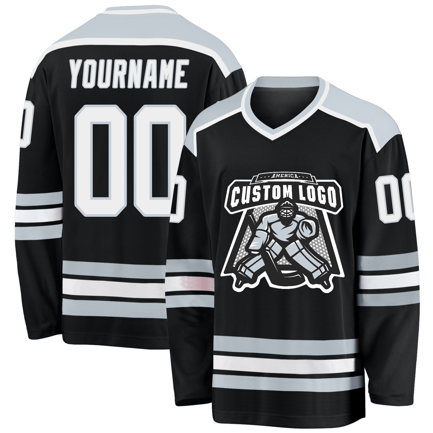 Custom Black White-Silver Hockey Jersey photo 1