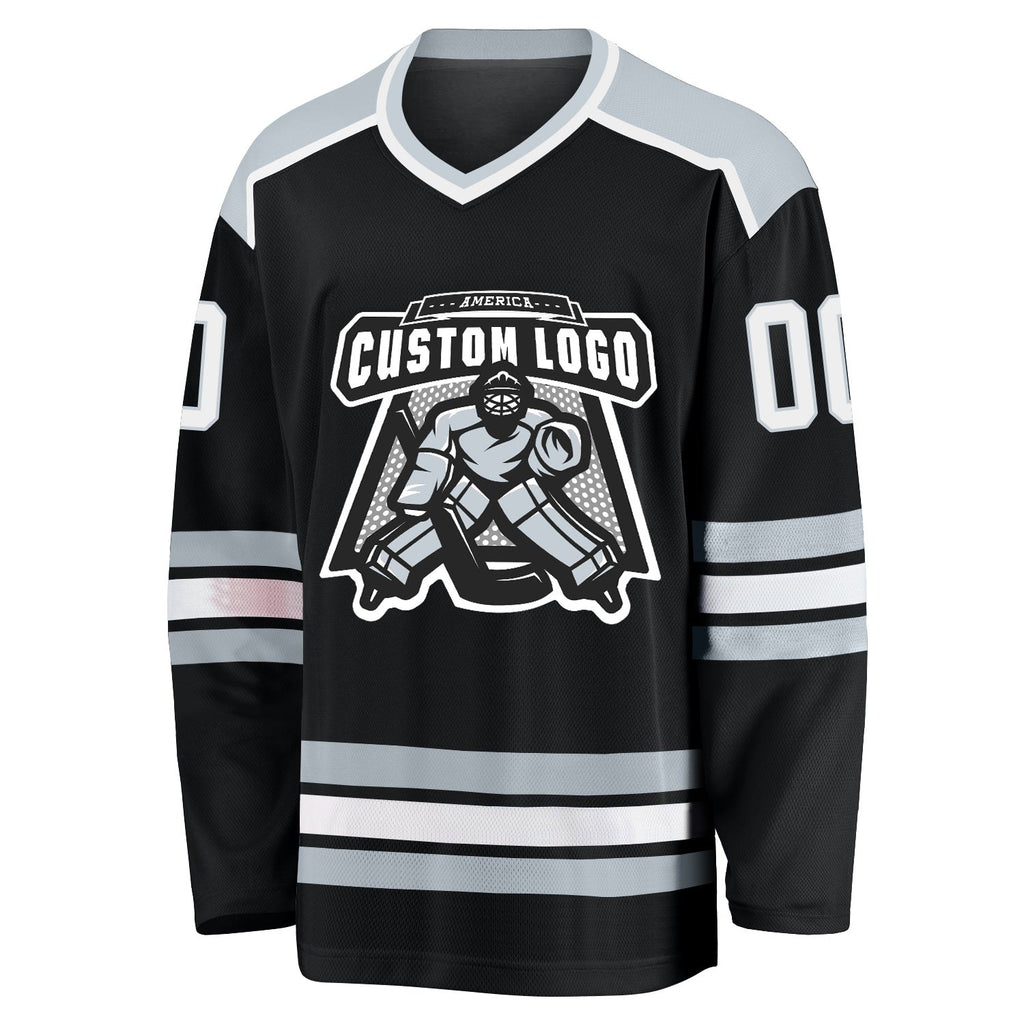 Custom Black White-Silver Hockey Jersey photo 2