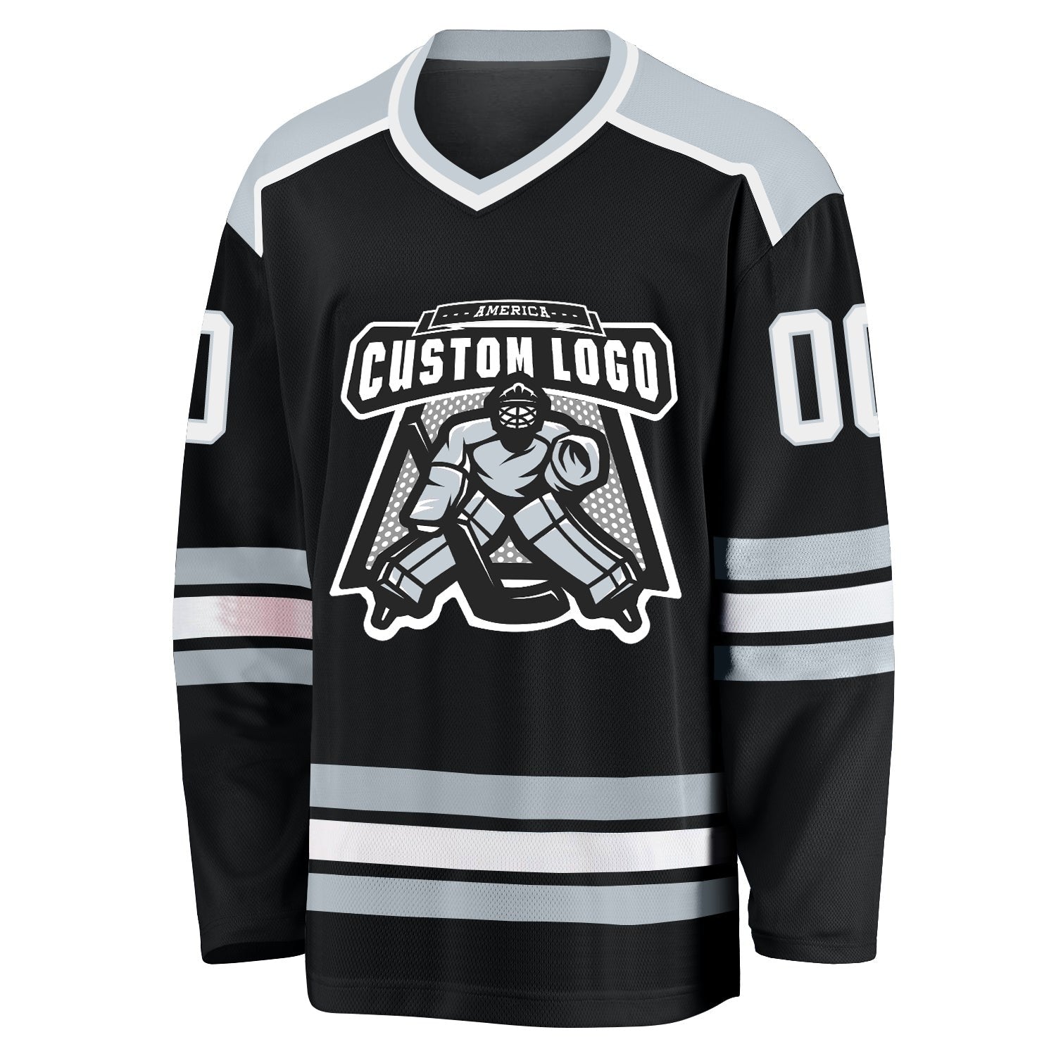 Custom Black White-Silver Hockey Jersey photo 2