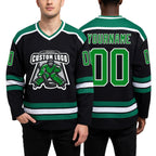 Custom Black Grass Green-White Hockey Jersey worn front and back
