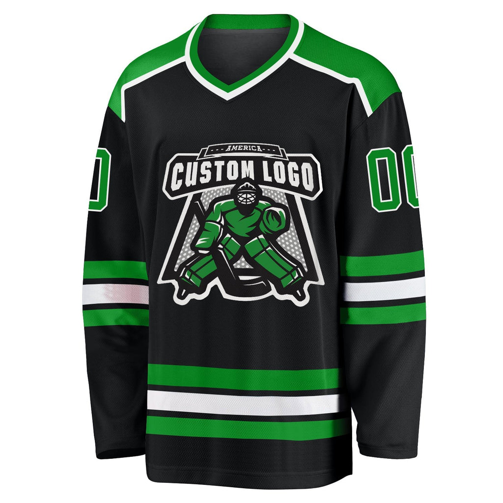Custom Black Grass Green-White Hockey Jersey photo 2